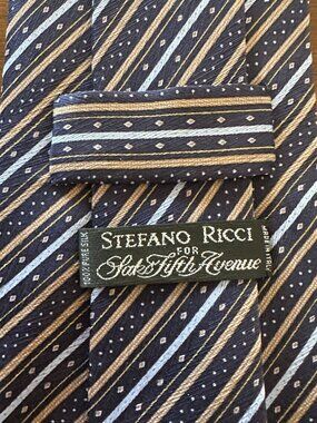 Stefano Ricci Navy Blue Tan Diagonal Stripe Tie